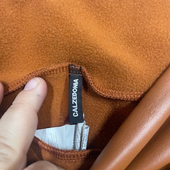 Calzedonia Womens Medium Thermal Faux Leather Leggings Brown Pull On - Picture 5 of 11